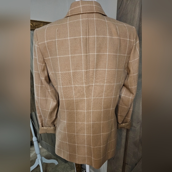 TALBOTS Vintage Wool Cashmere Tan Brown Plaid Windowpane Blazer Jacket. Size 8 - Picture 5 of 11